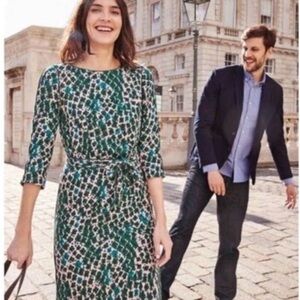 Boden Jersey Knit Lined Dress Women UK 12 US 8 3/4 Sleeve Zip Tie Waist